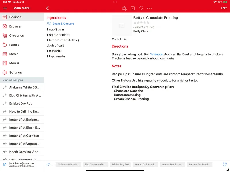 Recipe imported into Paprika on iPad and iPhone