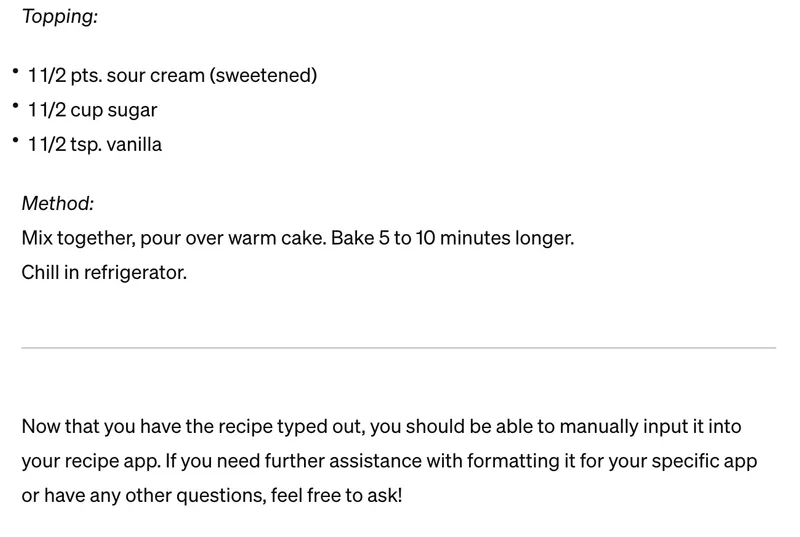 GPT-4V response to recipe image