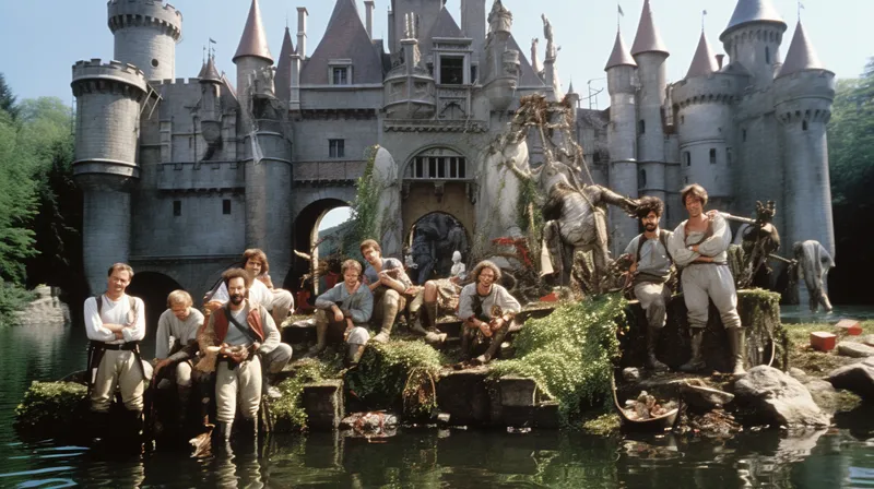 Three Midjourney castle-moat images rendered side by side