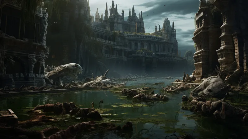 Three Midjourney castle-moat images rendered side by side